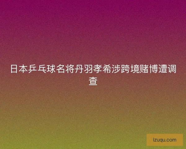 日本乒乓球名将丹羽孝希涉跨境赌博遭调查