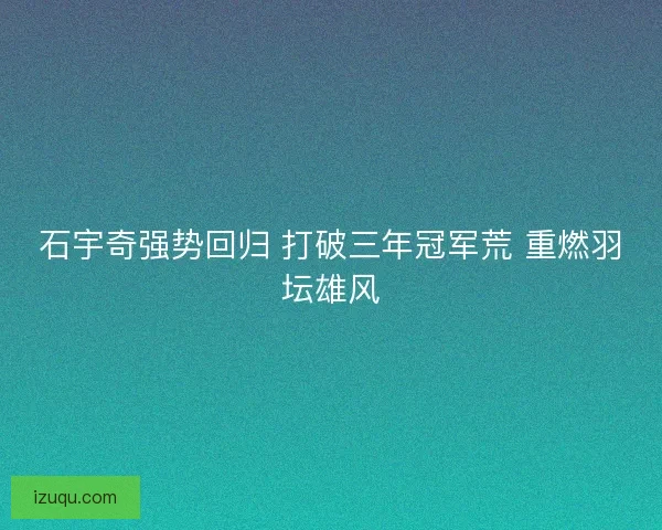 石宇奇强势回归 打破三年冠军荒 重燃羽坛雄风